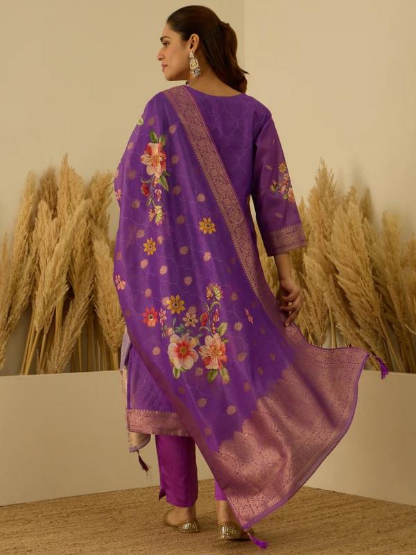 VP 9727 P Silk Blend Embroidered Straight Kurta Set with Trousers & Dupatta